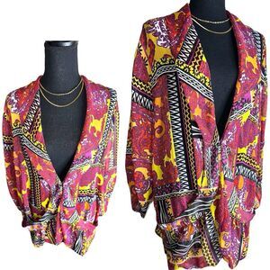 Multiples colorful bold eclectic abstract print bohemian kimono size 1x